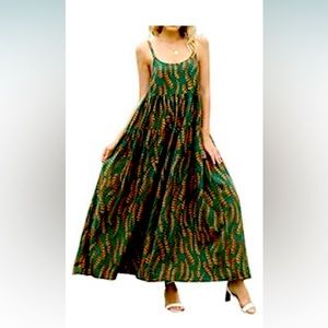 Casual Loose Bohemian Floral Dress with Pockets Spaghetti Strap Maxi Dress